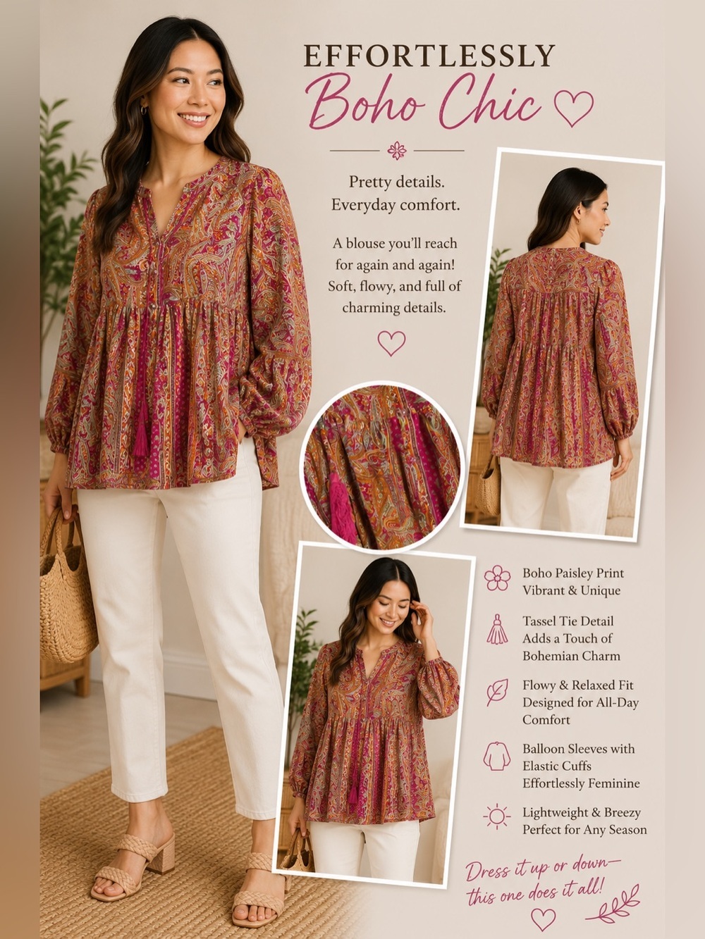 Kathmandu Imports Paisley Tunic, Pink and Orange